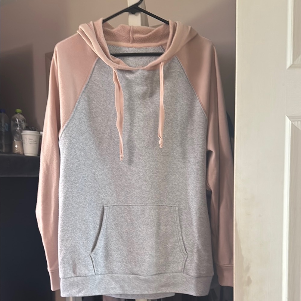 American Eagle Outfitters Pink and Gray Pullover Hoodie